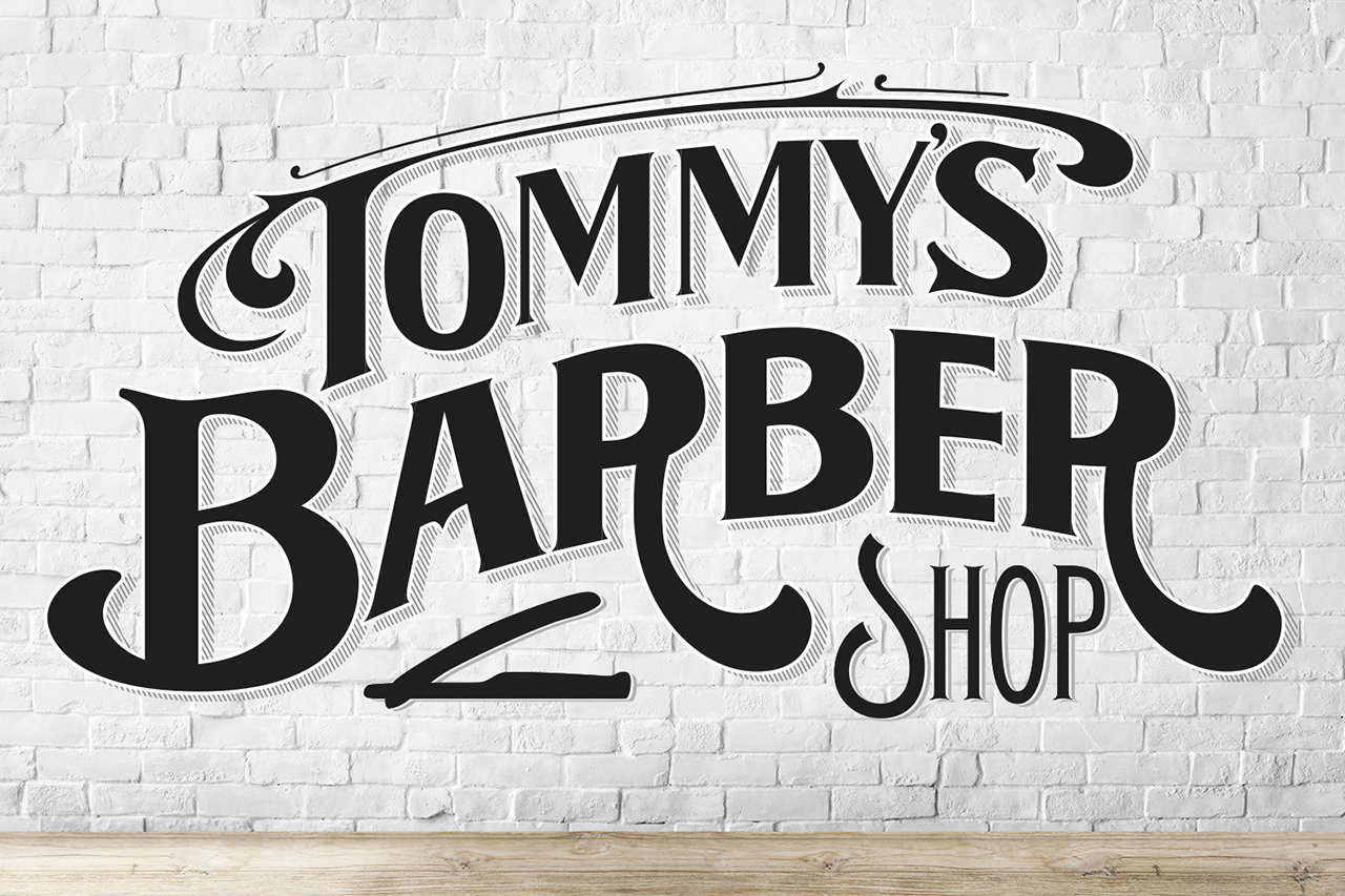 Lettering for a barber shop, logo on wall...