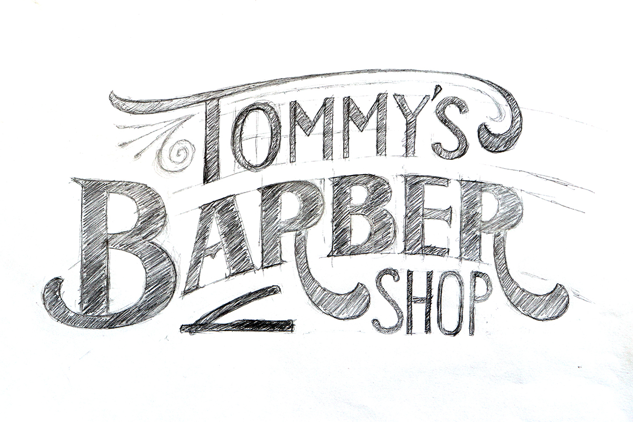 Lettering logo for a barber shop, sketch...