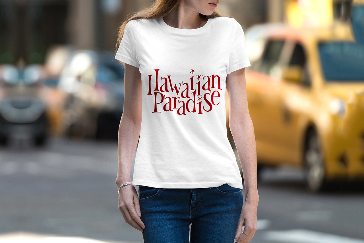 Lettering the "Hawaiian Paradise" logo, on a t-shirt...